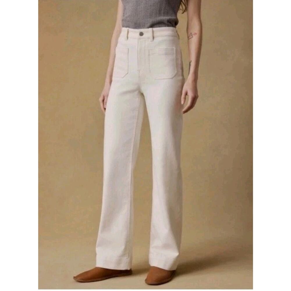 Faherty Stretch Terry Pants Women’s Size 32 Patch Pocket High-rise Wide Leg 70s